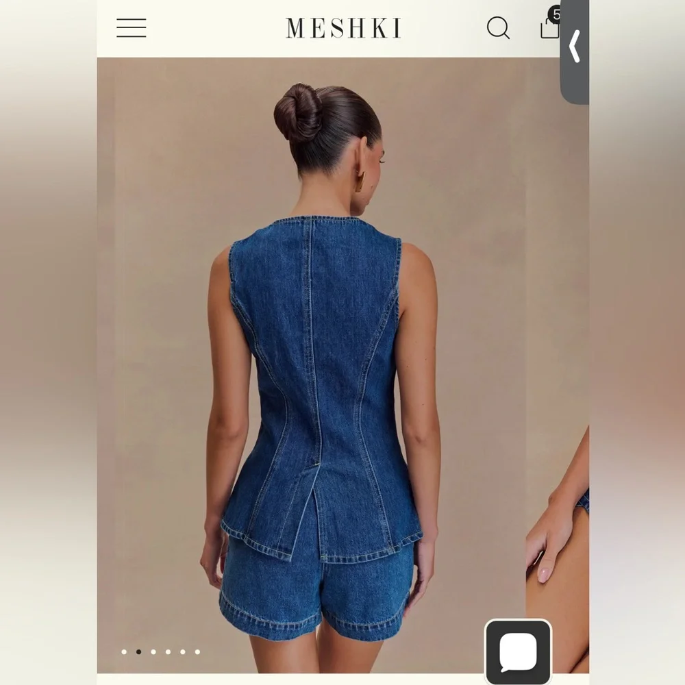 Meshki Denim Button Up Top - Dark Blue - Picture 2 of 4